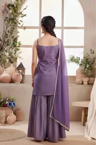 Purple Shimmer readymade Sharara Suit For Kids Girls