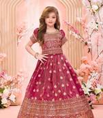  Pink Banarasi Jacquard Zari Weaving Readymade Lehenga Choli for girls 
