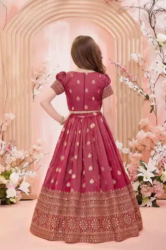  Pink Banarasi Jacquard Zari Weaving Readymade Lehenga Choli for girls 