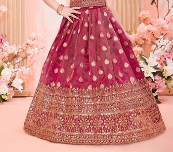  Pink Banarasi Jacquard Zari Weaving Readymade Lehenga Choli for girls  3