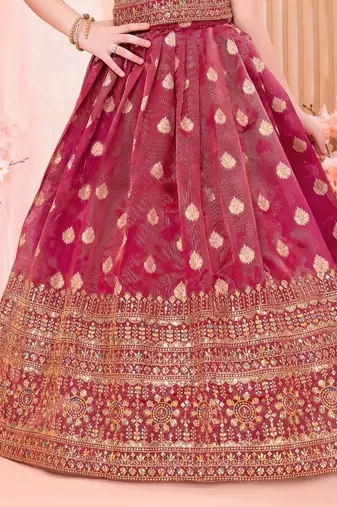  Pink Banarasi Jacquard Zari Weaving Readymade Lehenga Choli for girls 