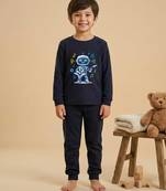 Boys cotton navy blue rockstar robot printed nightsuit