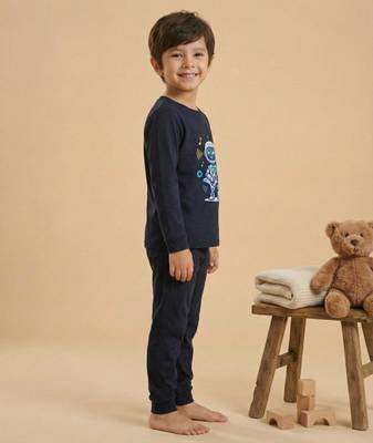 Boys cotton navy blue rockstar robot printed nightsuit 3