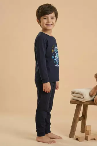 Boys cotton navy blue rockstar robot printed nightsuit