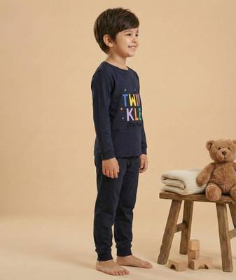 Boys cotton navy blue twinkle stars printed nightsuit 3