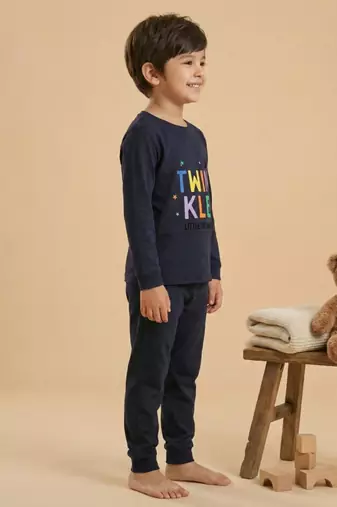 Boys cotton navy blue twinkle stars printed nightsuit