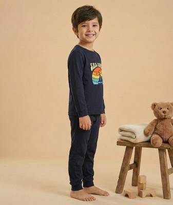 Boys cotton navy blue sunset sailing printed nightsuit 3