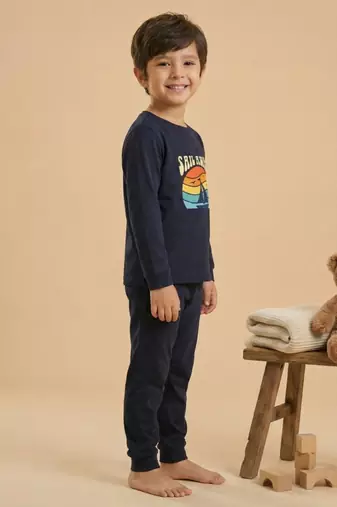 Boys cotton navy blue sunset sailing printed nightsuit
