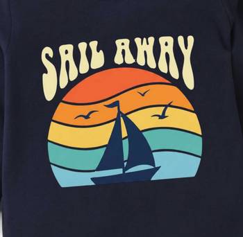 Boys cotton navy blue sunset sailing printed nightsuit 5