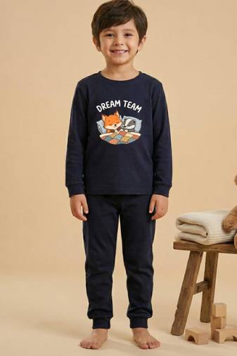 Boys cotton navy blue bedtime buddies printed nightsuit