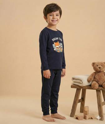 Boys cotton navy blue bedtime buddies printed nightsuit 3