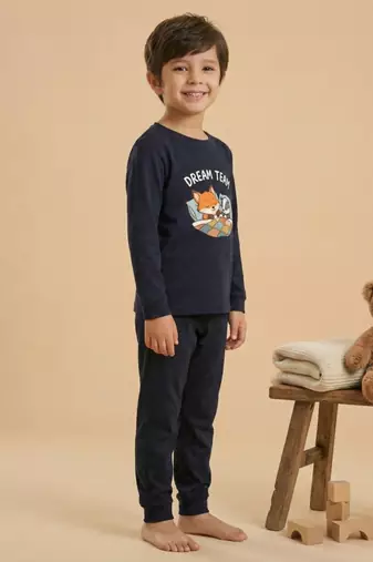 Boys cotton navy blue bedtime buddies printed nightsuit