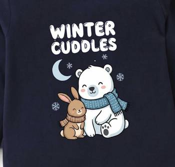 Boys cotton navy blue cuddly winter printed nightsuit 5