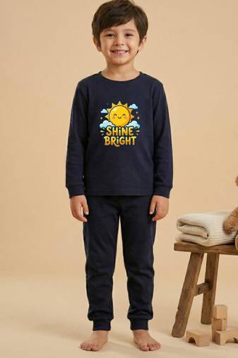 Boys cotton navy blue shine bright sun printed nightsuit