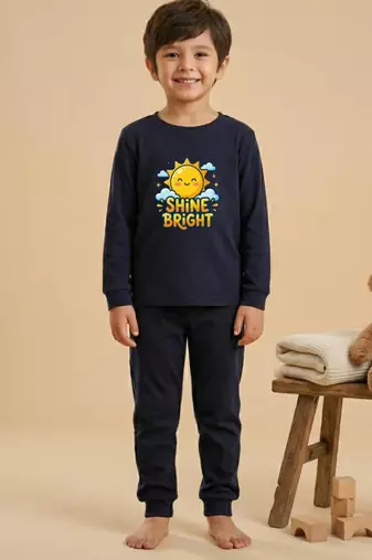 Boys cotton navy blue shine bright sun printed nightsuit