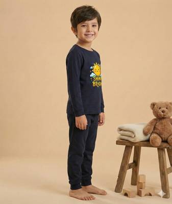 Boys cotton navy blue shine bright sun printed nightsuit 3