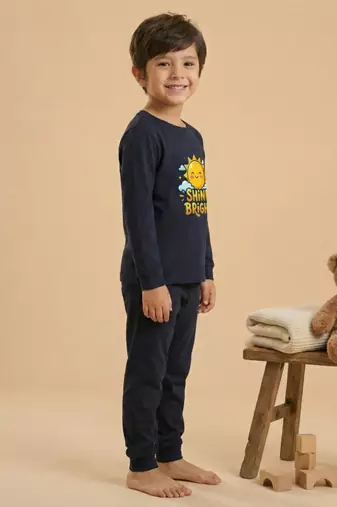 Boys cotton navy blue shine bright sun printed nightsuit