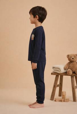 Boys cotton navy blue cute sloth boba printed nightsuit 3