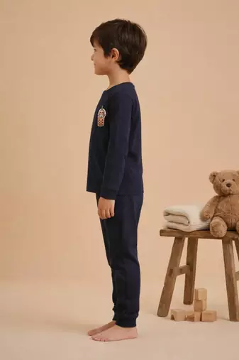 Boys cotton navy blue cute sloth boba printed nightsuit