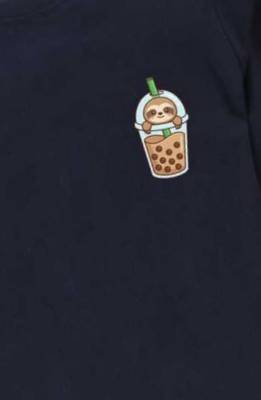 Boys cotton navy blue cute sloth boba printed nightsuit 5