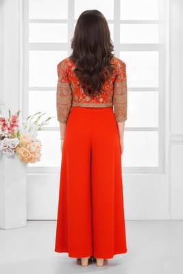  Orange sequence work with floral print jacket style indo western palazzo set 2