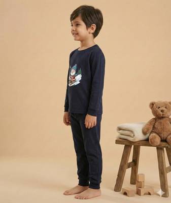 Boys cotton navy blue santa fun ride printed nightsuit 3