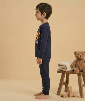 Boys cotton navy blue happy puppy printed nightsuit 3