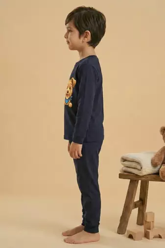 Boys cotton navy blue happy puppy printed nightsuit