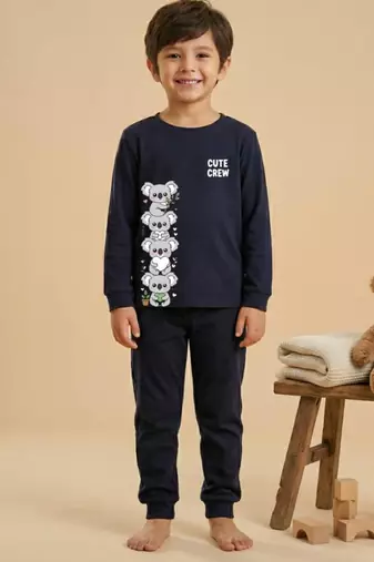 Boys cotton navy blue cute koala crew printed nightsuit