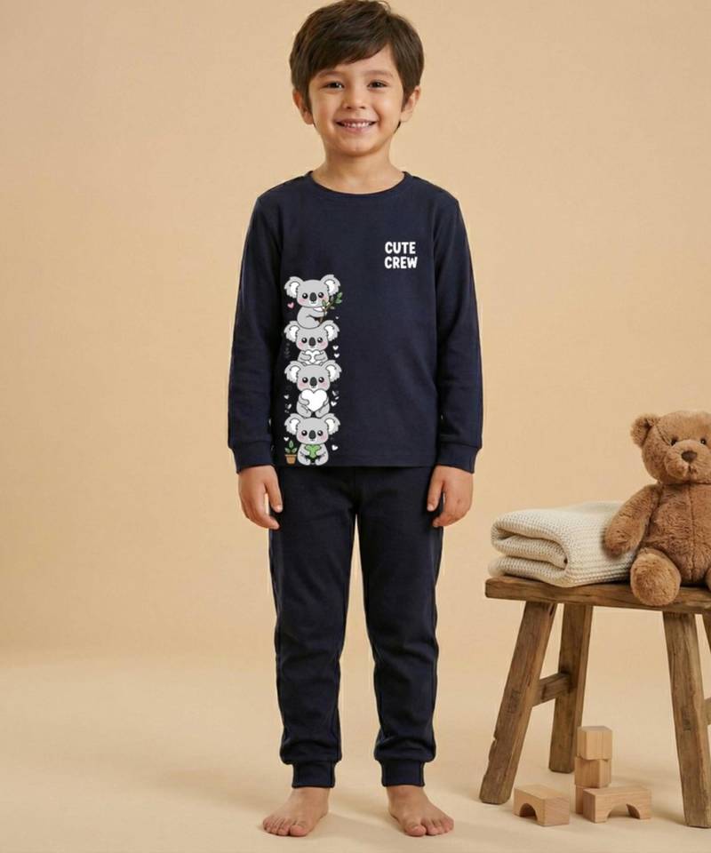 Boys cotton navy blue cute koala crew printed nightsuit