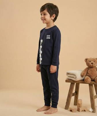 Boys cotton navy blue cute koala crew printed nightsuit 3