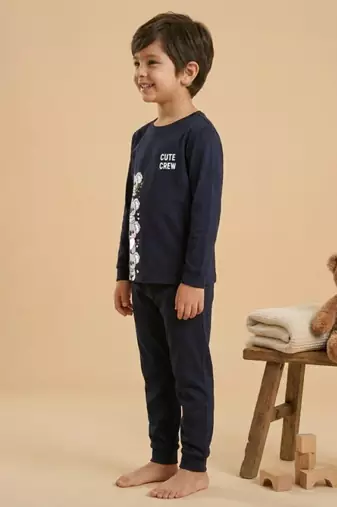 Boys cotton navy blue cute koala crew printed nightsuit