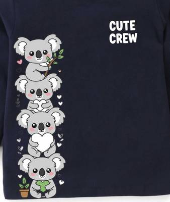 Boys cotton navy blue cute koala crew printed nightsuit 5