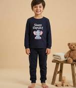 Boys cotton navy blue sleepy baby elephant printed nightsuit