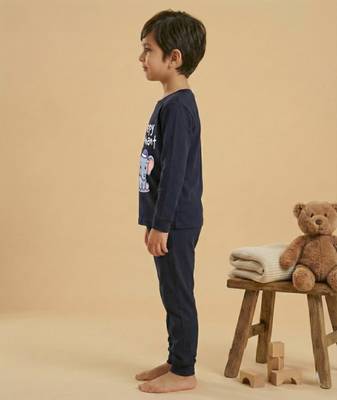 Boys cotton navy blue sleepy baby elephant printed nightsuit 3