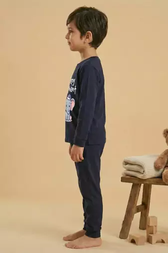 Boys cotton navy blue sleepy baby elephant printed nightsuit