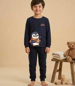 Boys cotton navy blue chilly penguin printed nightsuit