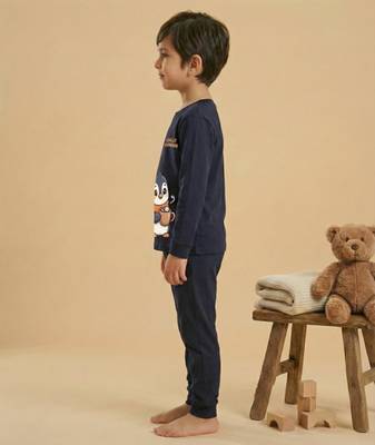 Boys cotton navy blue chilly penguin printed nightsuit 3