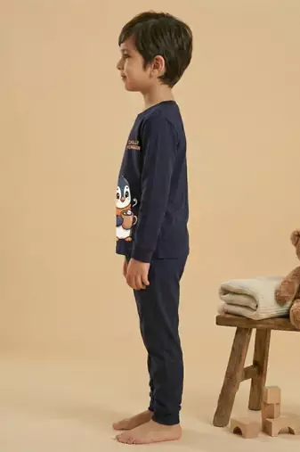 Boys cotton navy blue chilly penguin printed nightsuit