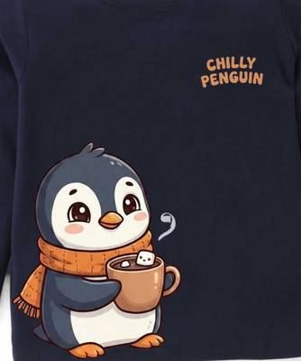 Boys cotton navy blue chilly penguin printed nightsuit 5