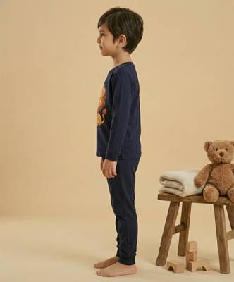 Boys cotton navy blue kawaii baby lion printed nightsuit 3