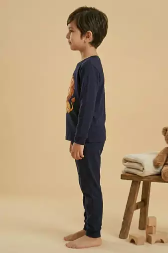 Boys cotton navy blue kawaii baby lion printed nightsuit