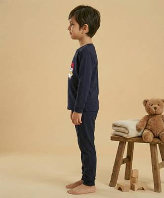 Boys cotton navy blue waving penguin printed nightsuit 3