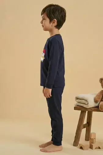 Boys cotton navy blue waving penguin printed nightsuit