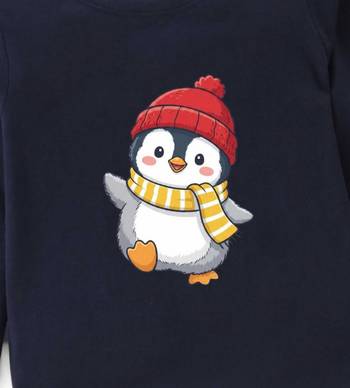 Boys cotton navy blue waving penguin printed nightsuit 5