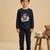 Boys cotton navy blue foxy fun ride printed nightsuit