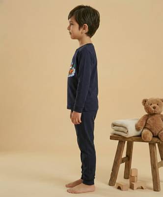Boys cotton navy blue foxy fun ride printed nightsuit 3
