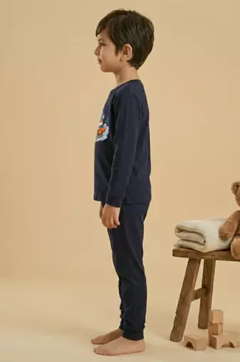 Boys cotton navy blue foxy fun ride printed nightsuit