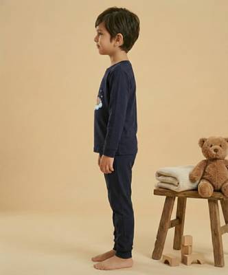 Boys cotton navy blue bedtime bear printed nightsuit 3