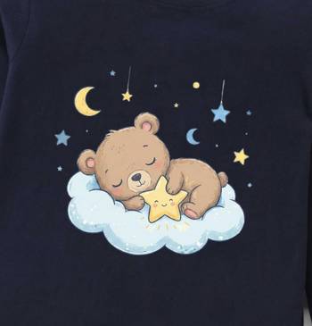 Boys cotton navy blue bedtime bear printed nightsuit 5
